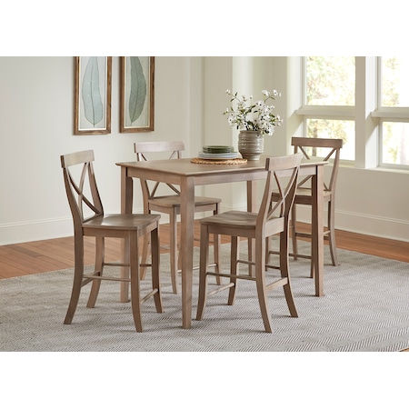 International Concepts Rectangle 30X48 Counter Ht Dining Table, 4 Counter Ht Stools, Washed Gray Taupe, 30 in W, 48 in L K09-3048-S6132-4